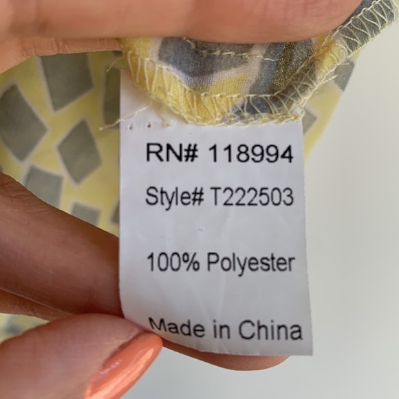 PIKO 1988 | Yellow Sleeveless Sheer Blouse with Gray Pattern Size S - Picture 3 of 4